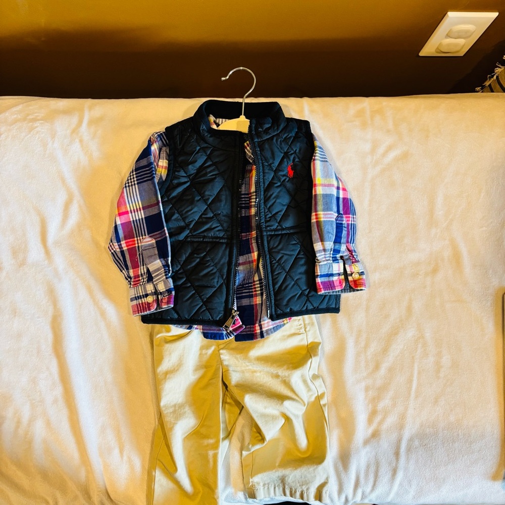 Polo by Ralph Lauren Kids Plaid Button Down Shirt with Black Vest